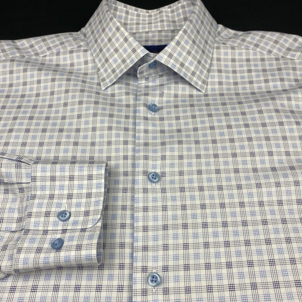 Camisa de vestir David Donahue para hombre 17-36/37 azul cuadrado ajuste mangas largas Foto 4 de 4
