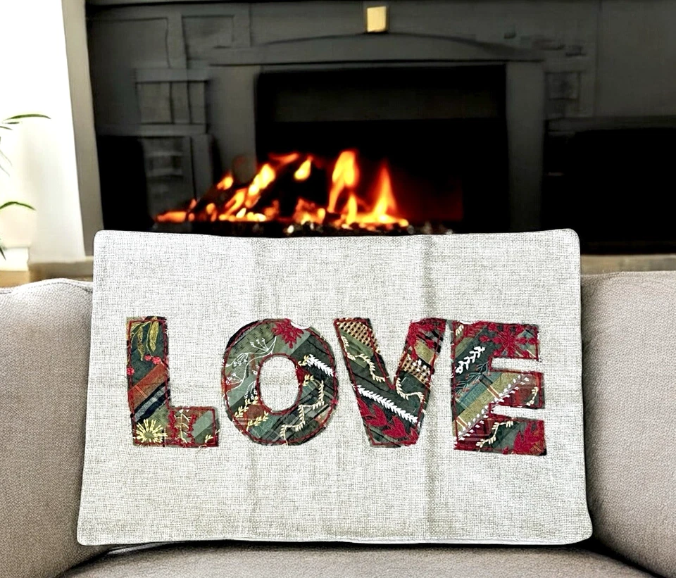 Pottery Barn Christmas LOVE Patchwork 2 LUMBAR Pillow COVERS 16”x 26” NWT - Image 2 of 4