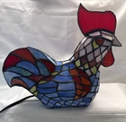 Vintage Tiffany Style ROOSTER-Stained Glass Farmhouse Accent Table Lamp