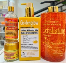 Golden Glow Body Milk 500ml, exfoliating shower Gel,Serum,Face Cream.4 in 1