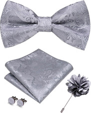 Paisley Pre-tied Bow Tie and Pocket Square Cufflinks Lapel Pin Sets for Men 4PCS