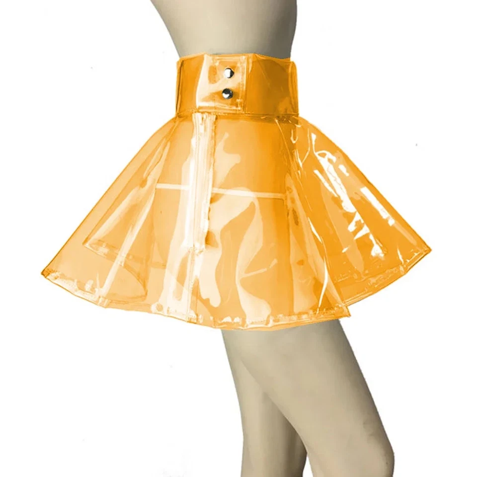 Hohe Taille A-Linie Kunststoff Minirock Transparent PVC plissiert kurzen Rock - Bild 4 von 4