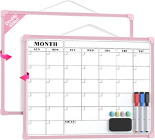 Monthly Calendar Dry Erase Board for Wall, 16"X12" Small Hanging Double-Sided Wh