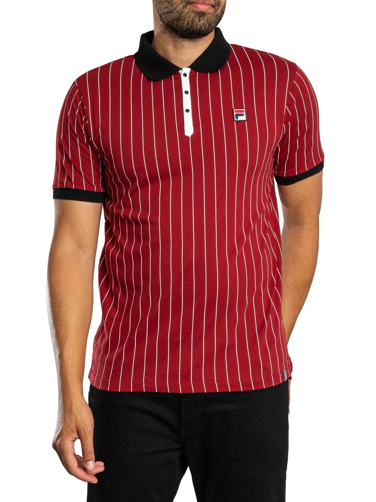 Fila BB1 Classic Vintage Striped Polo Shirt, Sun Dried Tomato/Black - XL