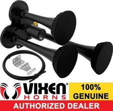 VIXEN HORNS TRAIN AIR HORN 3 TRUMPETS W/COVERS BLACK FOR TRUCK/CAR LOUD SOUND