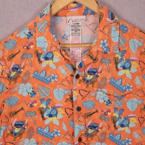 Disney Aulani Resort Sz XS Hawaiian Aloha Shirt Orange Short Sleeve Men Stitch - Bild 3 von 8