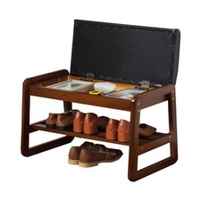 Solid Wood Bench, Entryway Shoe Bench with Cushion, Flip-Open Storage Compart...
