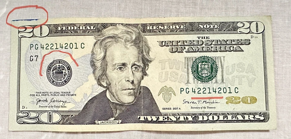  2017A Error $20 Twenty Dollar Bill Fancy Serial Number/Seal Ink Bleed  - Image 4 of 4