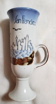 MICO MUG SAN FRANCISCO Souvenir Golden Gate Bridge Seagull Skyline 7'' Tall Blue