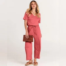 Anrabess | Size M | Short Sleeve V Neck Elastic Waist Wide Leg Cropped Jumpsuit