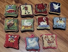 Two's "12 Days of Christmas" Vintage Needlepoint Ornaments set of 11. See photos