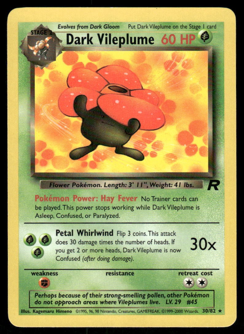Pokemon Cards Dark Vileplume 30/82 UNLIMITED Team Rocket WOTC Rare NM
