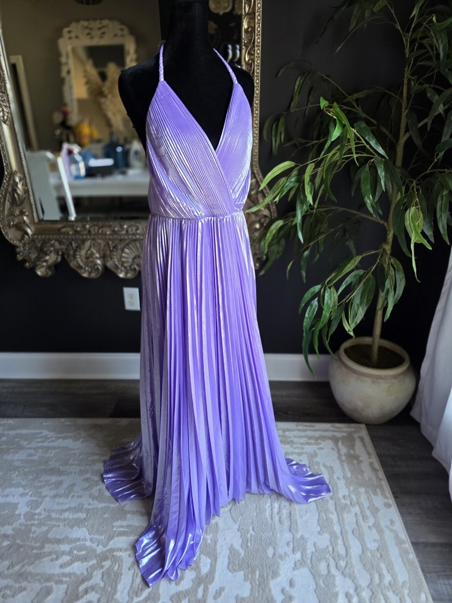 arista sleeveless halter neck pleated maxi dress alice + olivia Arista Lilac Pleated Halter Maxi Dress Pleated NWT Retails  $660