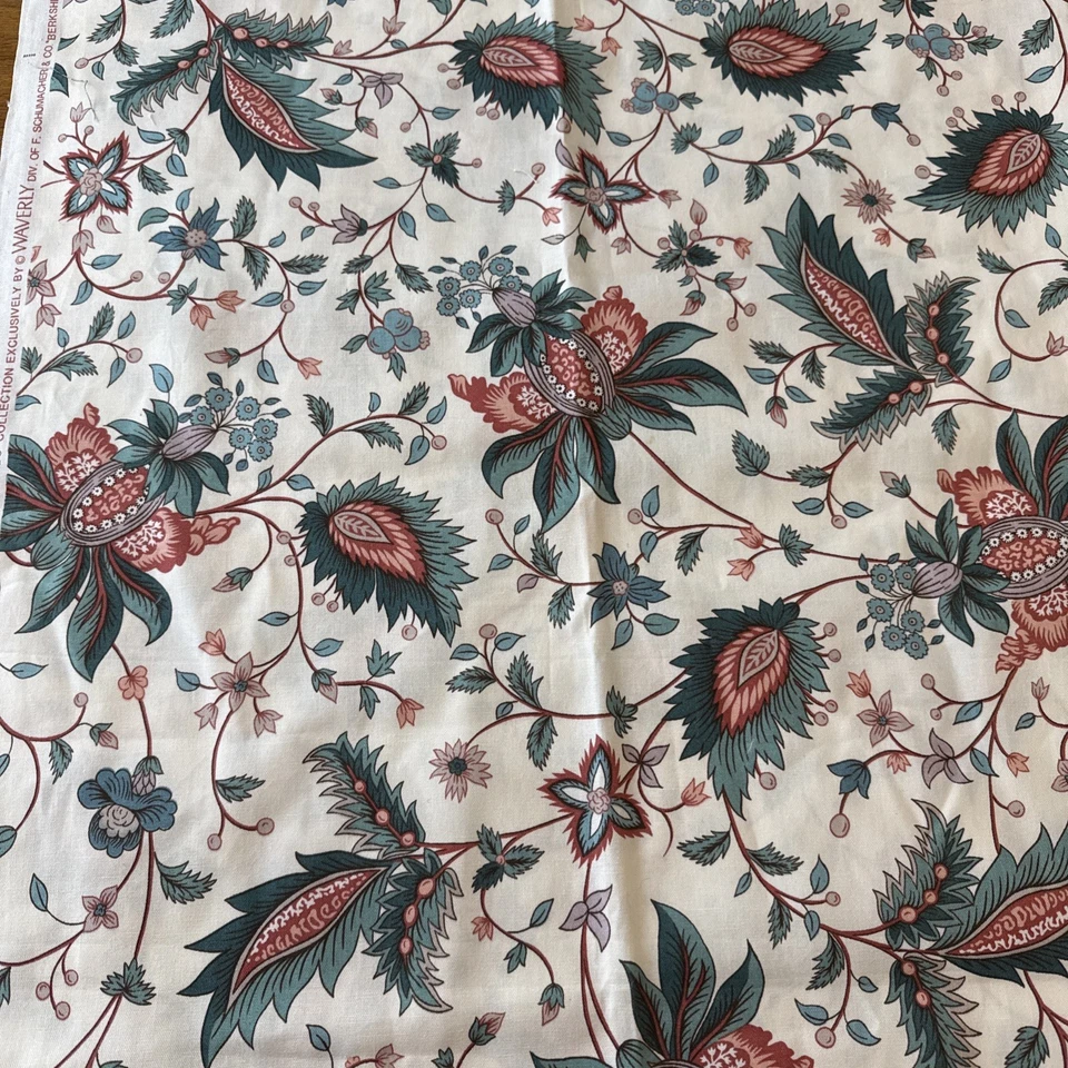 Waverly Jacobean Floral Off-White Cotton Fabric Country Roads “Berkshire” 45x48 - Image 2 of 4