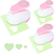 Pink Heart Shape Hole Punch 3PCS Set, High Precision Design for Romantic Heart