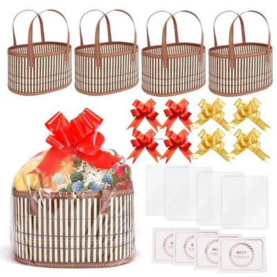 4 PCS Empty Woven Bamboo Gift Basket Kit Includes Bag Card Baby Shower