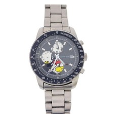 JAM HOME MADE Mickey Quartz Watch Leather Black Silver Analog New