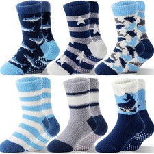 Boys Kids Toddler Fuzzy Grips Socks Non Slip Warm Cozy Fluffy Winter Slipper ...