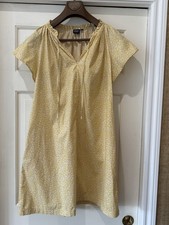 GAP Flutter Sleeve Smock Split Neck Dress Yellow With Print Size Medium