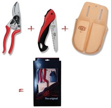 Felco Set= Felco 8 Gartenschere+ Felco 602 Astsäge klappbar+ Doppelholster Leder