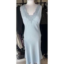 Vintage Womens Blue Beaded Sequin V-Neck Sleeveless Formal Dress Size 8