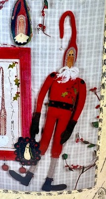 Reets Rags to Stitches MR JINGLES Primitive SANTA DOLL w/Mini Penny Rug Wool Kit