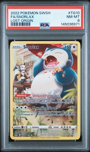 2022 POKEMON SWORD & SHIELD LOST ORIGIN #TG10 FULL ART/SNORLAX PSA 8