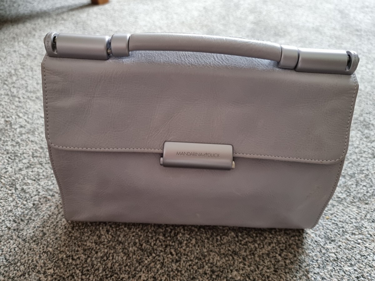 Mandarina Duck 100% Real Leather Pastel Grey Silver Hand Bag