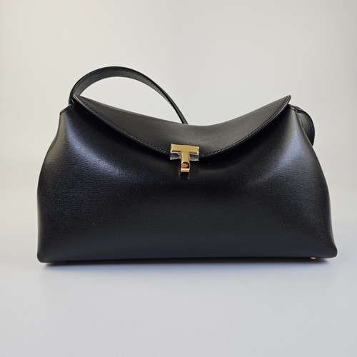 TOTEME T-Lock Black/Gold Leather Clutch New
