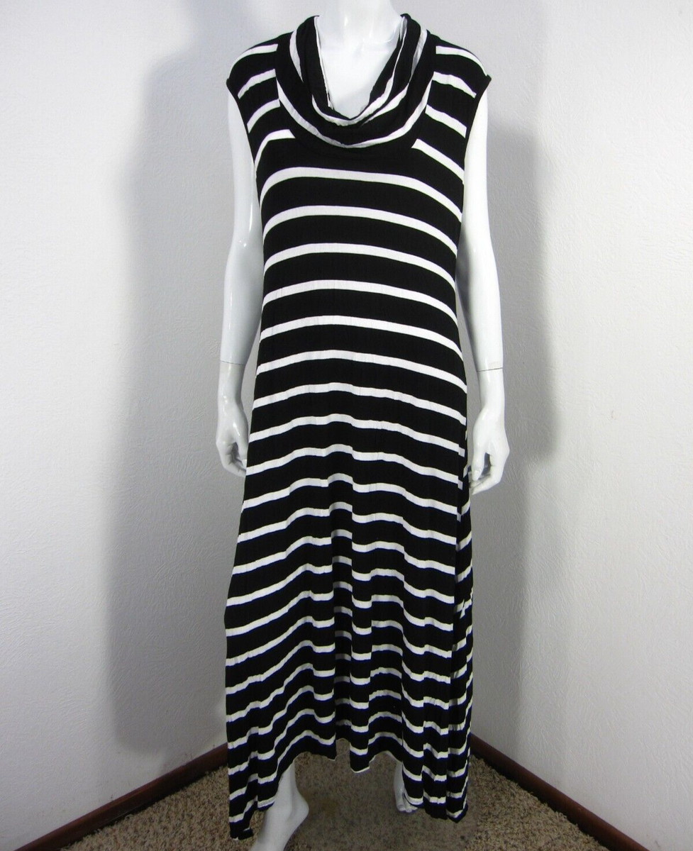 Michael Kors MAXI DRESS SIZE M Medium Black and White Striped Cowl Neck