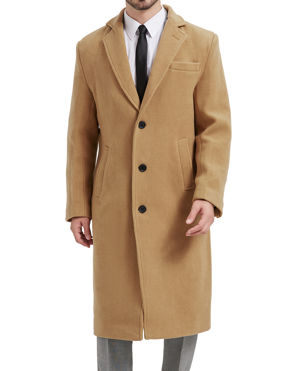 Mens Camel Long Overcoat 70% Wool Cashmere Warm Winter MOD Single