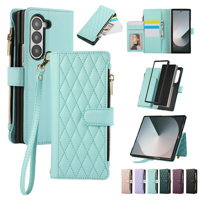 For Samsung Z Fold 6 5 4 3 RFID Card Holder Slot Stand Wrist Strap Wallet Case 