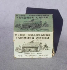 LOG CABIN Vintage Incense Burner Wood Home CHIMNEY SMOKES Forest Fragrance + Box