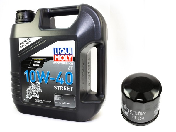 MotoröL Set ÖLfilter HF204 Street 10W40 4 Liter FüR Honda Kawasaki Triumph Suzuk-image