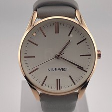 Nine West Watch Womens 36mm Rose Gold Tone Case Gray Band Quartz Three Hands