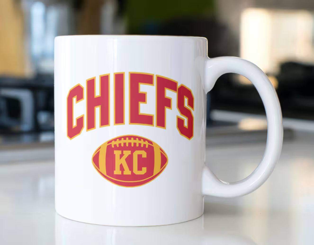 Kansas City football coffee mug stating,