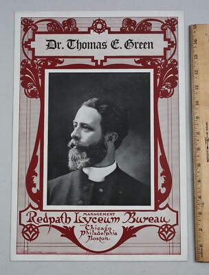 Vintage Lyceum Bureau Lecture Poster Dr. Thomas E. Green  c. 1907