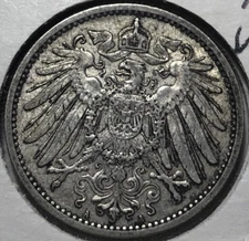 1906-A Germany 1 Mark Silver Coin, XF+/AU Condition