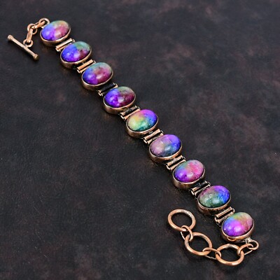Gift For Her Rainbow Solar Quartz Druzy Adjustable Bracelet Copper Jewelry 6.0''