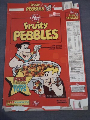 1992 POST FRUITY PEBBLES Empty CEREAL BOX Used Flat Hollyrock Toys