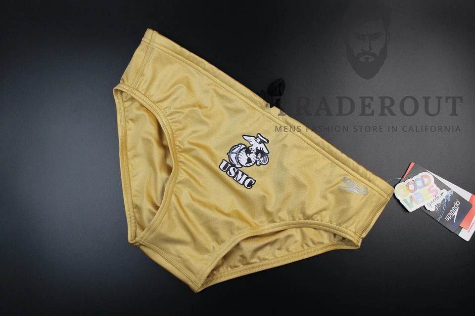 H.E.Arts masculine logo custom print on Speedo Men Gold swim brief swimwear - Image 2 of 4