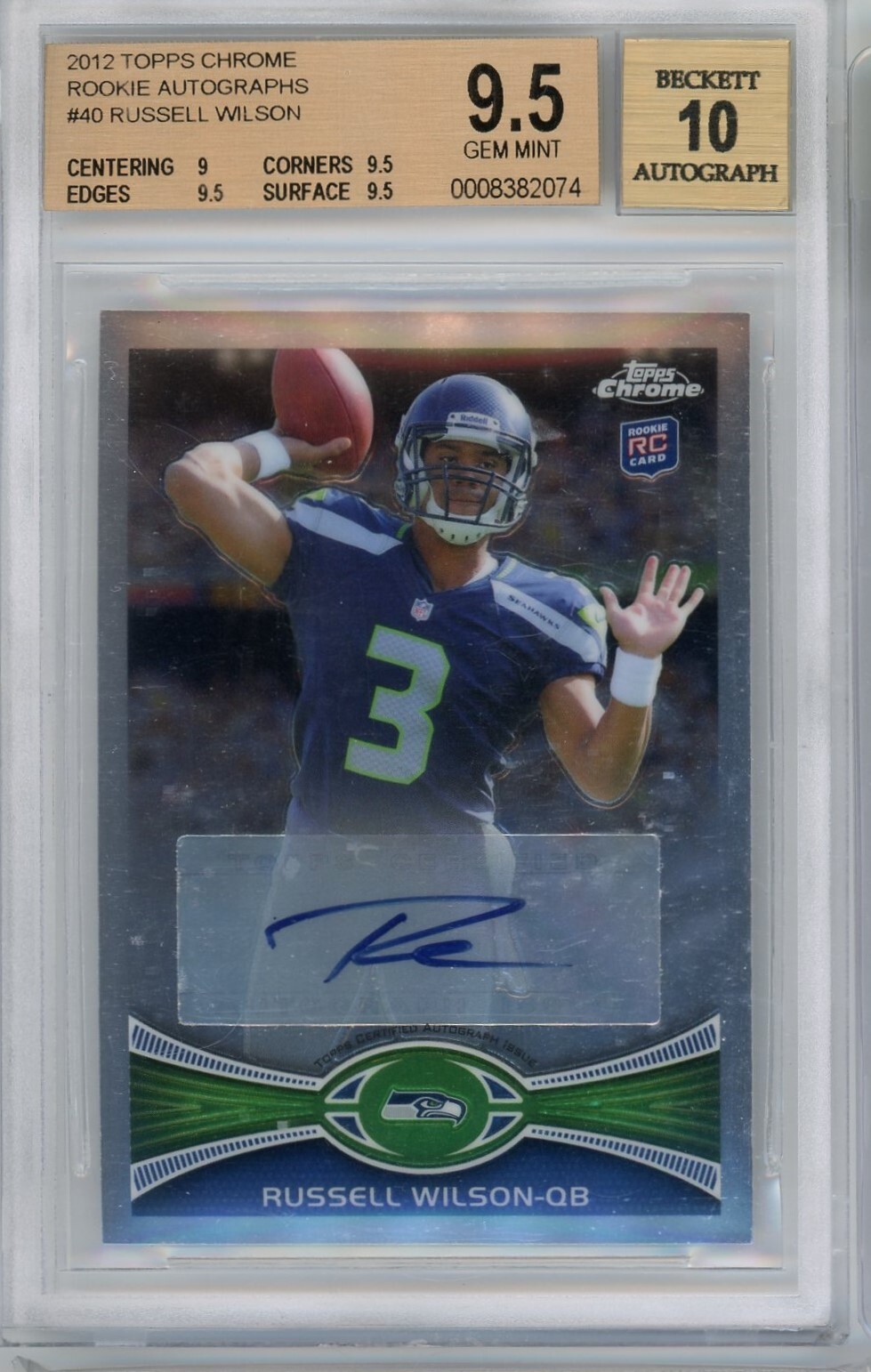 Russell Wilson 2012 Topps Chrome Rookie Autograph #40 BGS 9.5 Auto 10 Gem Mint