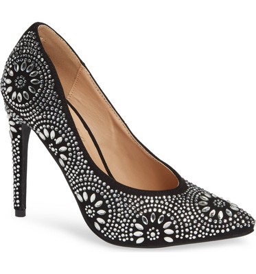 silver rhinestone pumps