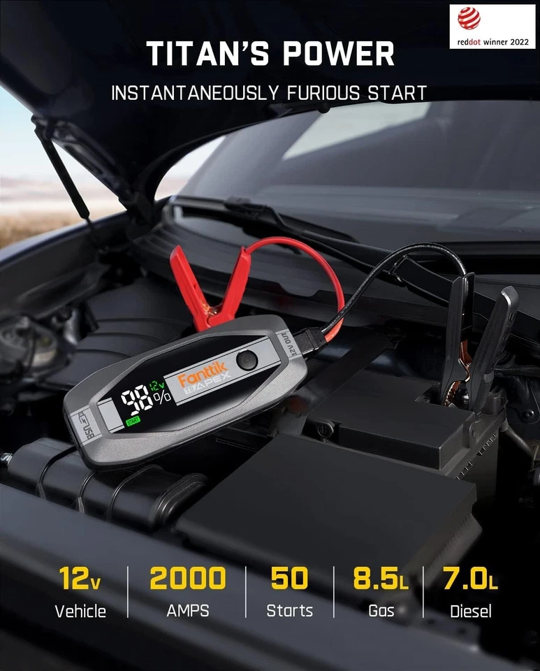 Fanttik T8 APEX 2000 Amp Jump Starter, 65W Two-Way Fast Charging, for Up to 8.5L - Image 3 of 4