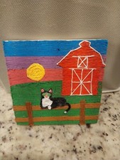 Barn Cat Floss Art Hand Made 6in x 6in