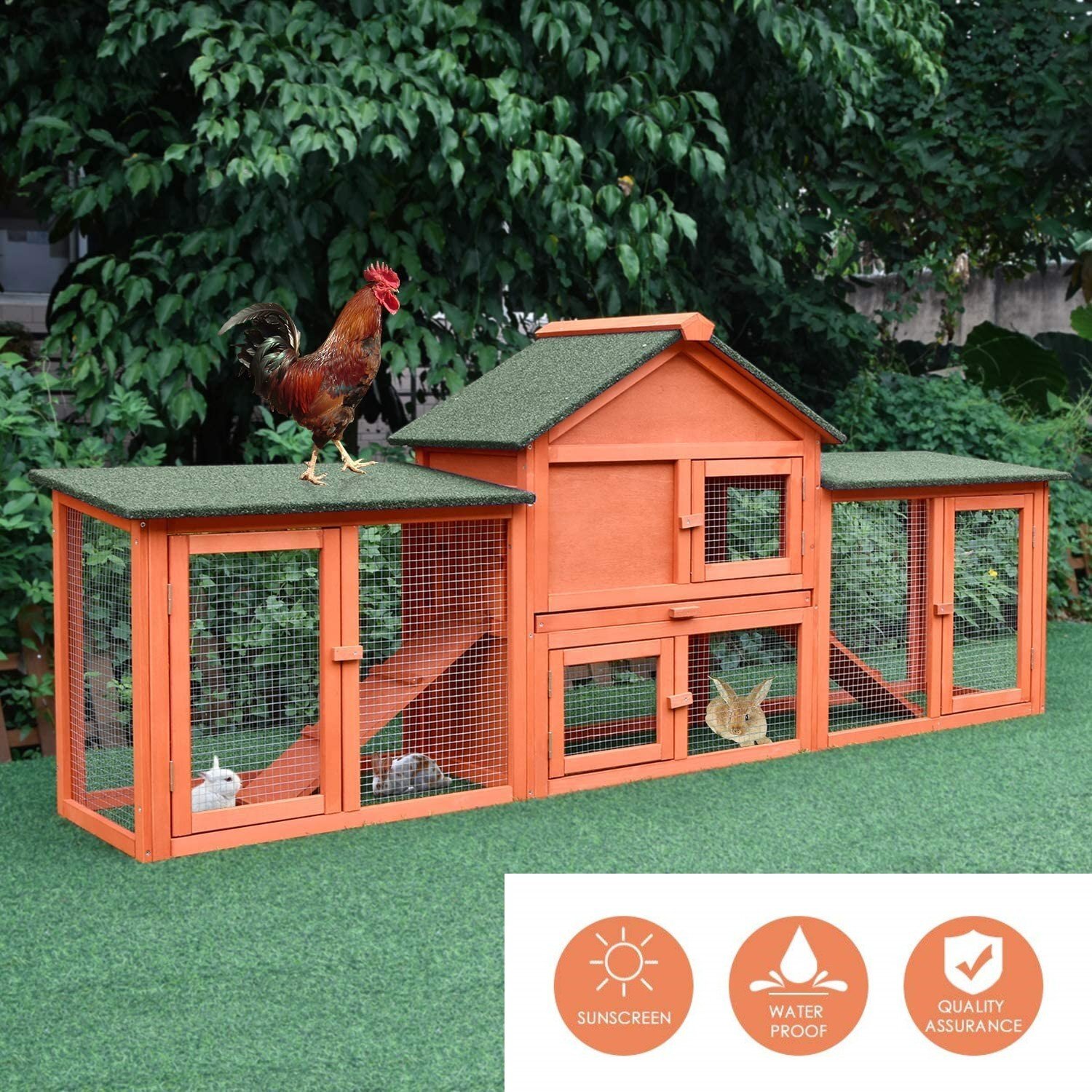 83'' Large Chicken Coop Rabbit Hutch Outdoor Backyard House w/ Nesting