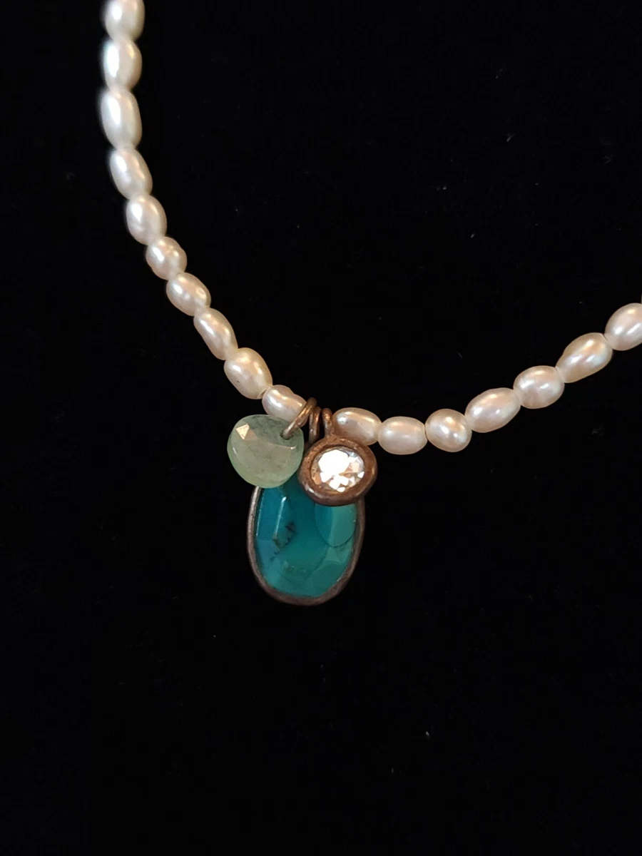 Silpada dainty Freshwater Pearl Cluster blue stone Necklace 925