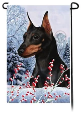 Miniature Pinscher Winter Berries Garden Flag