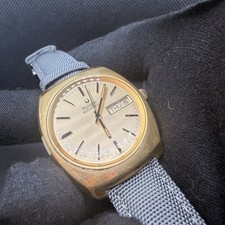 Bulova Accutron Quartz Swiss Made Day/Date Gold Dial Gold Plated Cushion 7306-1