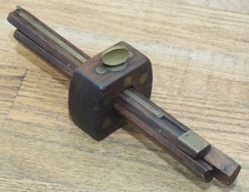 1864 C. SHOLL TRIPLE STEM WOOD/BRASS MARKING GAUGE-ANTIQUE HAND TOOL-MORTISE
